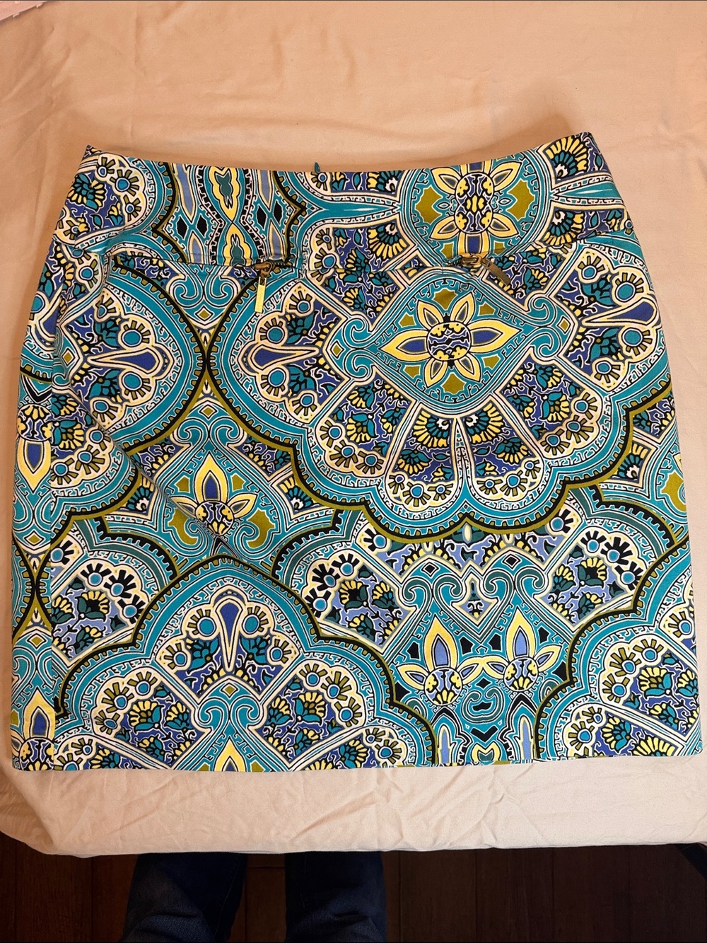 East 5th Teal, Blue & Yellow Patterned Mini Skirt
